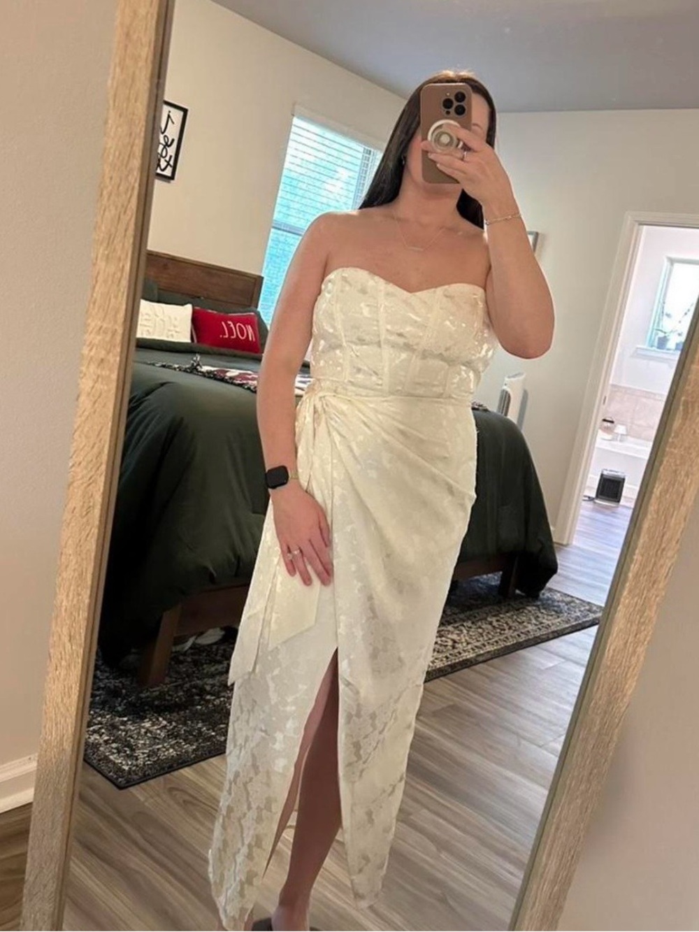 Storia Ivory Strapless Lace Wrap Midi Dress